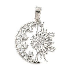Платина Латунные микро проложить кубического циркония подвески, солнечные чары, платина, 20x16.5x2.5 мм, отверстие : 4.8x2.9 мм