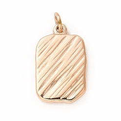 Rose Gold Vacuum Plating 304 Stainless Steel Pendants, with Jump Rings, Rectangle with Rose, Rose Gold, 23x14.5x3mm, Hole: 4mm