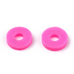 Magenta Flat Round Handmade Polymer Clay Beads, Disc Heishi Beads for Hawaiian Earring Bracelet Necklace Jewelry Making, Magenta, 6x1mm, Hole: 2mm, about 353~378pcs/strand, 17.7 inch