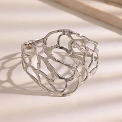 Stainless Steel Color 304 Stainless Steel Hollow Leaf Wide Open Cuff Bangles for Women, Tarnish Free, Stainless Steel Color, Inner Diameter: 2.36 inch(6cm)