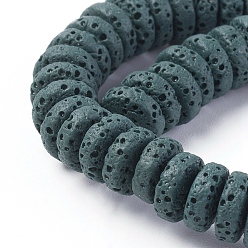 Dark Slate Gray Natural Lava Rock Beads Strands, Dyed, Flat Round/Disc, Dark Slate Gray, 8~8.5x3~4mm, Hole: 2mm, about 62 pcs/Strand, 7.87 inch(20 cm)