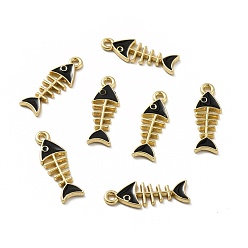 Черный Подвески из эмали и сплава, золотой свет, рыбьей костью, чёрные, 24x8x1.5 мм, отверстие : 1.6 мм