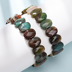 Полосатый Агат Браслеты из окрашенного и термически обработанного натурального полосатого агата с гранеными бусинами, эластичные, для женщин., овальные, бусины : 14x10x5.5 мм, внутренний диаметр: 2.32 дюйм (5.9 см)