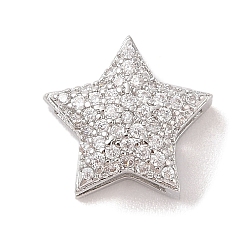 Платина Покрытие стойки латунные прозрачные бусины из кубического циркония, без кадмия и без свинца, долговечный, звезда, платина, 14x14x7 мм, отверстие : 3x6 мм
