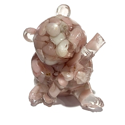 Pink Opal Resin Panda Display Decoration, with Natural  Pink Opal Chips Inside for Home Office Desk Decoration, 65x65x85mm