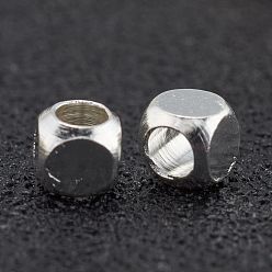 Посеребрённый Латунные бусины, долговечный, кубические, 925 серебро покрытием, 3x3x3 мм, отверстие : 1.5 мм