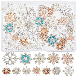 Mixed Color 48Pcs 12 Style Alloy Cabochons, with Plastic Imitation Pearl & Crystal Glass Rhinestone, Mixed Shape, Mixed Color, Cabochons: 48pcs/box