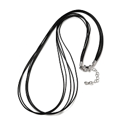 Черный 1мм вощеный шнур 5-образное ожерелье, с латунными выводами и 304 застежками из лобстера из нержавеющей стали, платины и нержавеющая сталь цвет, чёрные, 18.90 дюйм (48 см)