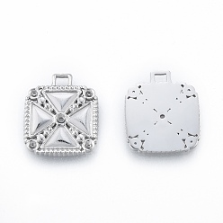 Stainless Steel Color Non-Tarnish 304 Stainless Steel Pendant Rhinestone Settings, Square, Stainless Steel Color, Fit for 1.6mm & 1.8mm Rhinestone, 18x15.5x1.5mm, Hole: 1.6mm