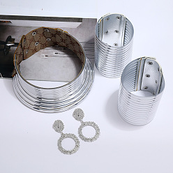 Серебро Африканский винтажный пластиковый и смоляной длинный воротник, широкий кожаный браслет и серьги-гвоздики, серебряные, 170 мм