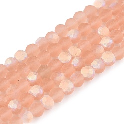 Светло-Коралловый Прозрачные стеклянные бусины, граненые, матовые, с половинным покрытием ab цвета, рондель, свет коралловый, 4x3.5 мм, отверстие : 1 мм, около 105~110 шт / нитка, 38~39 см