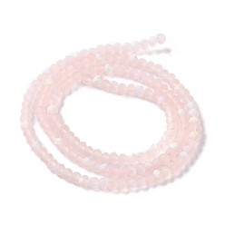 Misty Rose Imitation Jade Glass Beads Strands, Half AB Color Plated, Faceted, Frosted, Rondelle, Misty Rose, 3x2mm, Hole: 0.7mm, about 155pcs/strand, 15.75''(40cm)