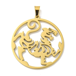 Настоящее золото 18K 304 подвески из нержавеющей стали, лазерная резка, полый плоский круг с подвеской в виде тигра, реальный 18 k позолоченный, 32x30x1.5 мм, отверстие : 6x3 мм