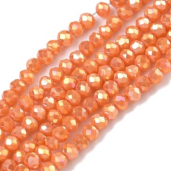 Коралловый Стеклянные бусины с гальваническим покрытием , с полным покрытием цвета радуги, граненые, рондель, коралл, 3x2 мм, отверстие : 0.8~1 мм, около 135~140 шт / нитка, 11.81~13.38 дюйм (30~34 см)