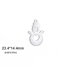 Снеговик Рождественские подвески из нержавеющей стали, не тускнеющие, цвет нержавеющей стали, снеговик, 23.4x14.4 мм