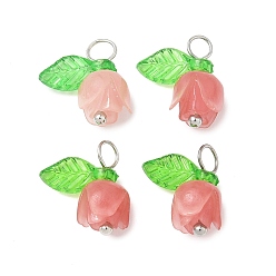 Розовый Подвески из синтетических ракушек в форме цветка, с латунной петлей и прозрачными акриловыми подвесками, туманная роза, 13x11x6.5 мм, отверстие : 3 мм