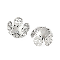 Платина Шапочки и конусы для бусин, латунные, 5-лепестков цветка, платина, 7.5x7.5x4.5 мм, отверстие : 0.8 мм