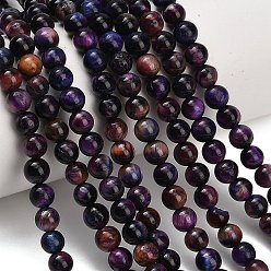 Purple Natural Tiger Eye Beads Strands, Grade B, Dyed & Heated, Smooth Round, Purple, 6mm, Hole: 1mm, about 62pcs/strand, 14.69''(37.3cm)