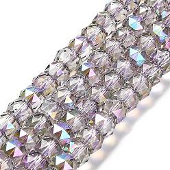 чертополох Прозрачные стеклянные бусины гальваническим пряди, с половиным покрытием цвета радуги, граненые, баррель, чертополох, 8x6 мм, отверстие : 1.2 мм, около 64 шт / нитка, 14.96'' (38 см)