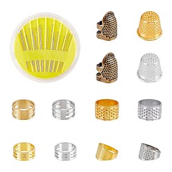 Mixed Color Metal Sewing Thimbles, with Iron Sewing Needles, for Craft Accessories DIY Sewing Tools, Mixed Color