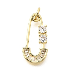 Настоящее золото 18K Латунные подвески с фианитами, подвески в форме скрепки, долговечный, реальный 18 k позолоченный, 20x10x3 мм, отверстие : 5x3 мм