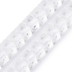 Прозрачный Прозрачные стеклянные бусины, Кубик с цветком, прозрачные, 10~11x10~11x10~11 мм, отверстие : 1 мм, около 38 шт / нитка, 14.96 дюйм (38 см)