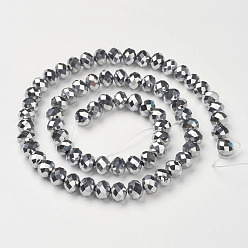 Silver Plated Electroplate Glass Beads Strands, Faceted, Rondelle, Silver Plated, 10x7mm, Hole: 1mm, about 70~72pcs/strand, 18 inch