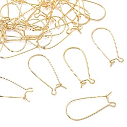 Real 18K Gold Plated SHEGRACE Brass Kidney Ear Wire, Hoop Earring Findings, Cadmium Free & Nickel Free & Lead Free, Long-Lasting Plated, Real 18K Gold Plated, 32.5x14.5x3.5mm, Hole: 2mm, Pin: 0.8mm