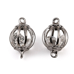 Черный Цвет Металла Железный полый фонарь, соединитель для бусин, подвески, с прозрачными стеклянными бусинами внутри, металлический черный , 18x12x12 мм, отверстие : 1.6 мм