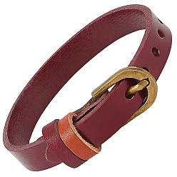 Rouge Foncé Bracelets vachette de cordon, Bracelets en alliage pour femmes et hommes, bronze antique, rouge foncé, 8.66 pouce (22 cm)