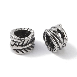 Античное Серебро 316 европейские бусины из хирургической нержавеющей стали, бусины с большим отверстием, лист, античное серебро, 8x6 мм, отверстие : 5 мм