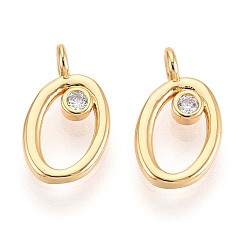 Letter O Латунные микро проложить кубического циркония прелести, долговечный, без никеля , реальный 18 k позолоченный, буквы, Письмо O, 13x7.5x3.5 мм, отверстие : 1.5~1.8 мм