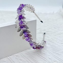 Аметист Резинки для волос из натурального аметиста, аксессуары для волос для невесты, с металлическим обручем для волос, 150x125x35 мм