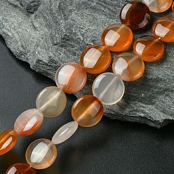 Коралловый Плоские круглые драгоценный камень натуральный красный агат камень бисер пряди, окрашенные, коралл, 14x6 мм, отверстие : 1 мм, около 28 шт / нитка, 15.3 дюйм