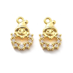 Christmas Wreath Латунные микро проложить кубического циркония подвески, настоящие 18k позолоченные подвески, рождественские темы, Рождественский венок, 13.5x9x3 мм, отверстие : 1.2 мм