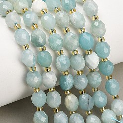 Flower Amazonite Natural Flower Amazonite Beads Strands, Round, Faceted, with Seed Beads, 8~9x7~8mm, Hole: 1mm, about 18~20pcs/strand, 7.48''(19cm)~7.87''(20cm)