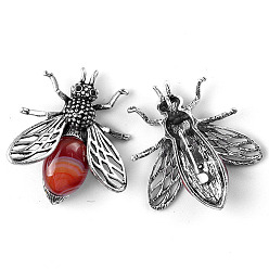Red Agate Брошь пчелы из натурального красного агата, брошь в форме насекомого из сплава со стразами, античное серебро, 48x40 мм