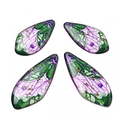 Зеленый 4шт. подвески в виде крыльев бабочки из прозрачной эпоксидной смолы, с золотой фольгой и блестками, зелёные, 29.5~40x15~17x2~2.5 мм, отверстие : 1.1 мм