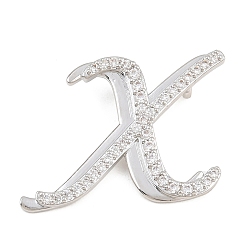 Letter X Pendentifs en laiton zircon cubique transparent, charmes de lettre, plaqué longue durée, crémaillère plaquage, sans plomb et sans cadmium, platine, lettre x, 23x29x6.5mm, Trou: 3mm
