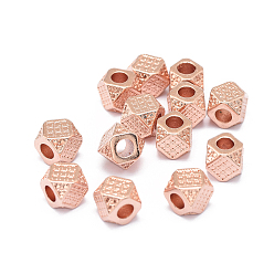 Розовое Золото Стойки обшивки латунные бусины, долговечный, многоугольник, розовое золото , 6x6x6.5 мм, отверстие : 3 мм