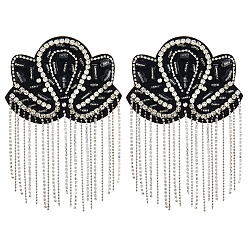 Черный 2шт. кисточка из цветочных страз с фетровыми эполетами, наплечные значки, платина, чёрные, 174x125x13.5 мм