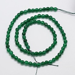 Dark Green Natural Malaysia Jade Bead Strands, Round, Dyed, Faceted, Dark Green, 6mm, Hole: 0.8mm, about 63pcs/strand, 14.5 inch