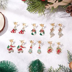 (52) Непрозрачная лаванда Литые эмаль болтаться серьги стержня, с 304 гайками из нержавеющей стали, Новогодняя тема, золотые, разноцветные, 34~46x13~23 мм, 6 пар / набор