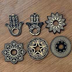 Черный Мини-резные деревянные подставки для хрустальных шаров, подставка для хрустального шара, лотос, цветок, звезда и рука хамсы, чёрные, 90 мм, 6 шт / комплект