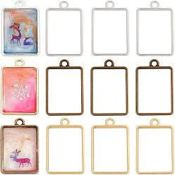 (52) Непрозрачная лаванда Матовый стиль стойки плакировка сплава открытой задней подвески подвески, для diy уф смолы, эпоксидная смола, Прессованные цветочные украшения, прямоугольные, разноцветные, 33.5x21x3.5 мм, отверстие : 3 мм