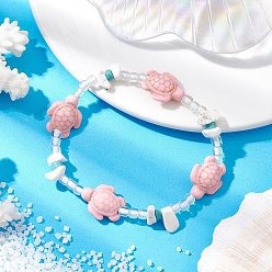 Pink Браслеты из синтетической бирюзы и магнезита, морская черепаха, со стеклянными бисеринами, розовые, внутренний диаметр: 2-1/4 дюйм (5.8 см)