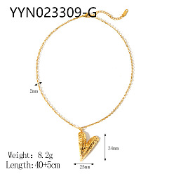 Золотой Текстурированное сердце 304 ожерелья из нержавеющей стали с подвеской для женщин, золотые, 15.75 дюйм (40 см)