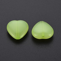 Lawn Green Transparent Acrylic Beads, Dyed, Heart, Lawn Green, 13.5x14x6mm, Hole: 1.5mm, about 775pcs/500g