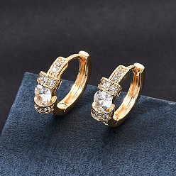 Plaqué 18K Or Véritable Micro cuivres ouvrent zircons boucles d'oreilles, ronde, réel 18 k plaqué or, 14.5x5x17.5mm
