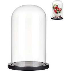 Black Glass Dome Cover, Decorative Display Case, Cloche Bell Jar Terrarium with Wood Base, for DIY Preserved Flower Gift, Black, 150x255mm